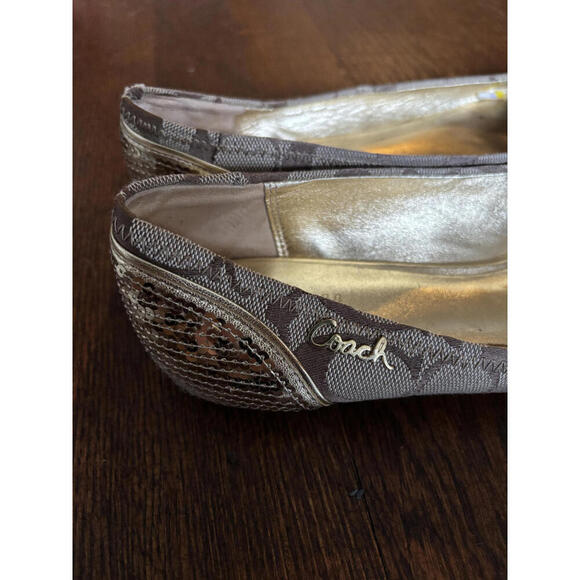 FLASH SALE!
Coach Women's Brown Signature Flats with Gold Sequin Toe - Picture 4 of 7